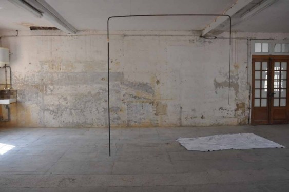 Katinka Bock. PERFECT BALANCE, 2012. Metal and cable. 285x210x1,4cm Guillaume Leblon. UNTITLED, 2012. Felt and white paint . 160 cm x 80 cm 